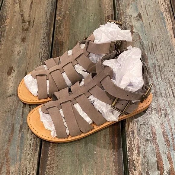 BP. Britt Gladiator Sandal, Taupe Leather, Womens Size 5 Strappy Flats - Picture 3 of 9